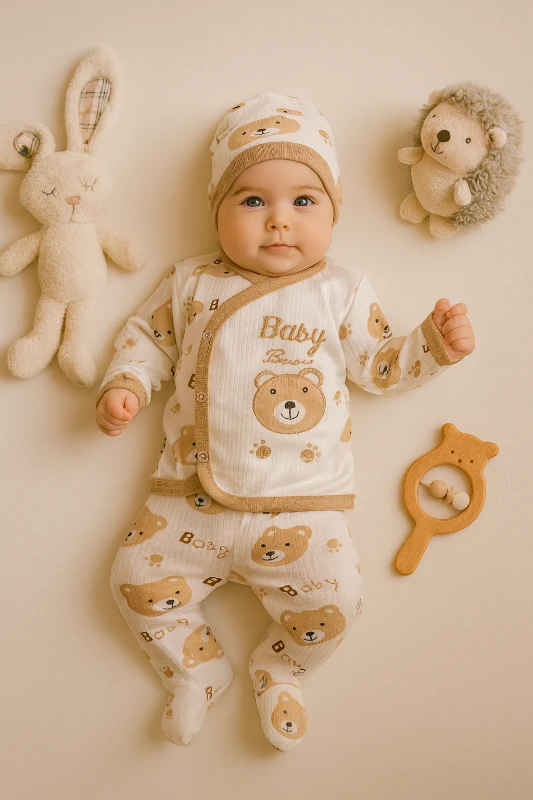 Bebek Hastane Çıkışı 3'Lü Baby Bear Baskılı 